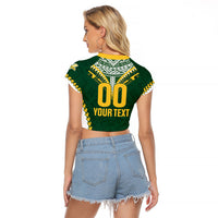Custom Rugby League Cook Islands Raglan Cropped T Shirt Tribal Pattern Green Version LT01 - Polynesian Pride