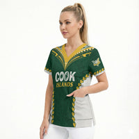 Custom Rugby League Cook Islands Scrub Top Tribal Pattern Green Version LT01 - Polynesian Pride