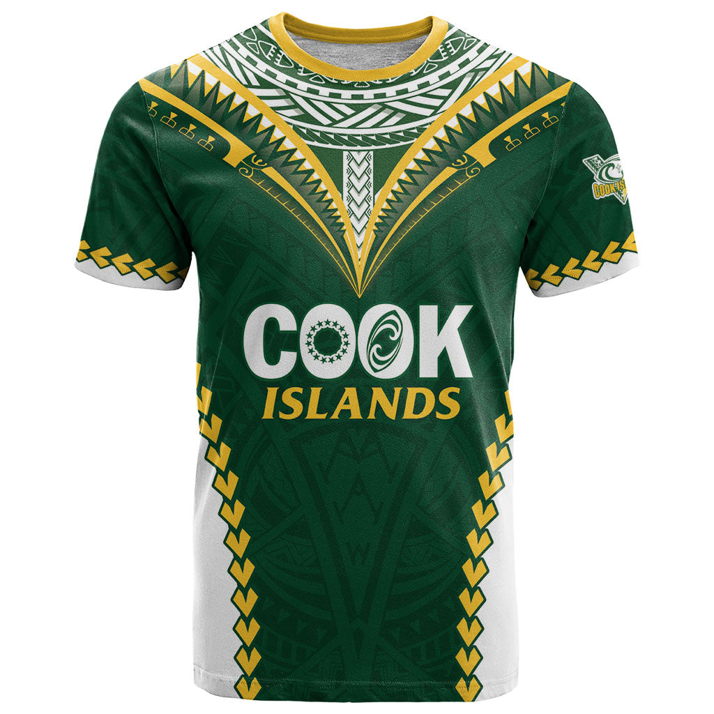 Custom Rugby League Cook Islands T Shirt Tribal Pattern Green Version LT01 Green - Polynesian Pride