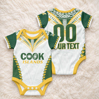 Custom Rugby League Cook Islands Baby Onesie Tribal Pattern White Version LT01 - Polynesian Pride