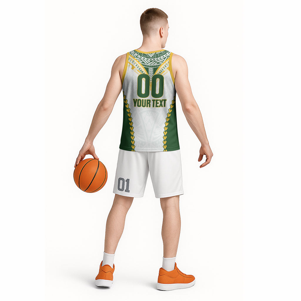 Custom Rugby League Cook Islands Basketball Jersey Tribal Pattern White Version LT01 - Polynesian Pride