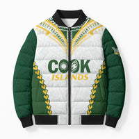 Custom Rugby League Cook Islands Bomber Puffer Jacket Tribal Pattern White Version LT01 Unisex White - Polynesian Pride