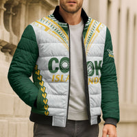 Custom Rugby League Cook Islands Bomber Puffer Jacket Tribal Pattern White Version LT01 - Polynesian Pride