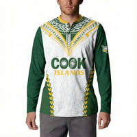 Custom Rugby League Cook Islands Button Sweatshirt Tribal Pattern White Version LT01 - Polynesian Pride