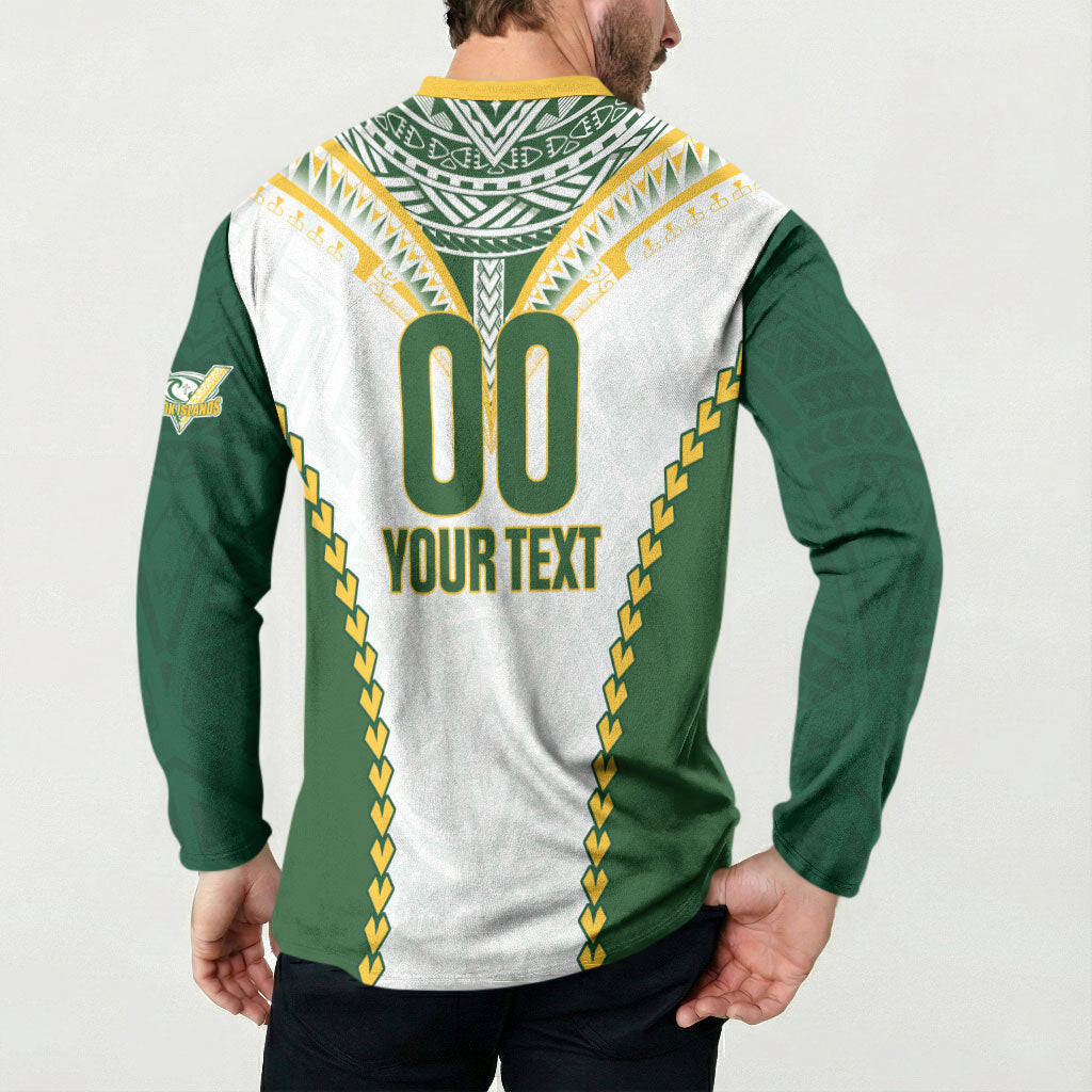Custom Rugby League Cook Islands Button Sweatshirt Tribal Pattern White Version LT01 - Polynesian Pride