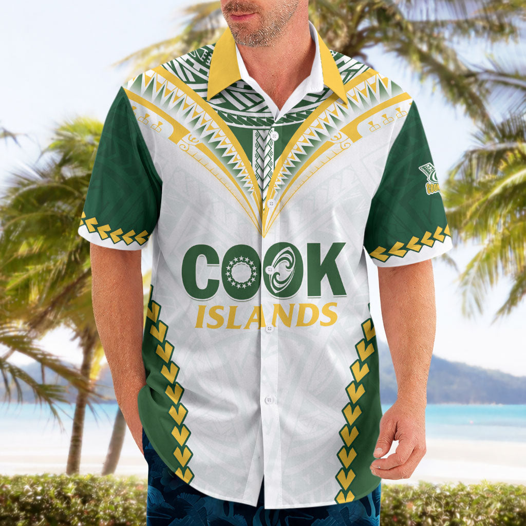 Custom Rugby League Cook Islands Hawaiian Shirt Tribal Pattern White Version LT01 - Polynesian Pride