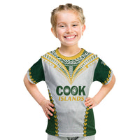 Custom Rugby League Cook Islands Kid T Shirt Tribal Pattern White Version LT01 White - Polynesian Pride