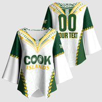 Custom Rugby League Cook Islands Kimono Sleeve Blouse Tribal Pattern White Version LT01 - Polynesian Pride