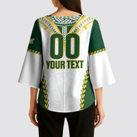 Custom Rugby League Cook Islands Kimono Sleeve Blouse Tribal Pattern White Version LT01 - Polynesian Pride