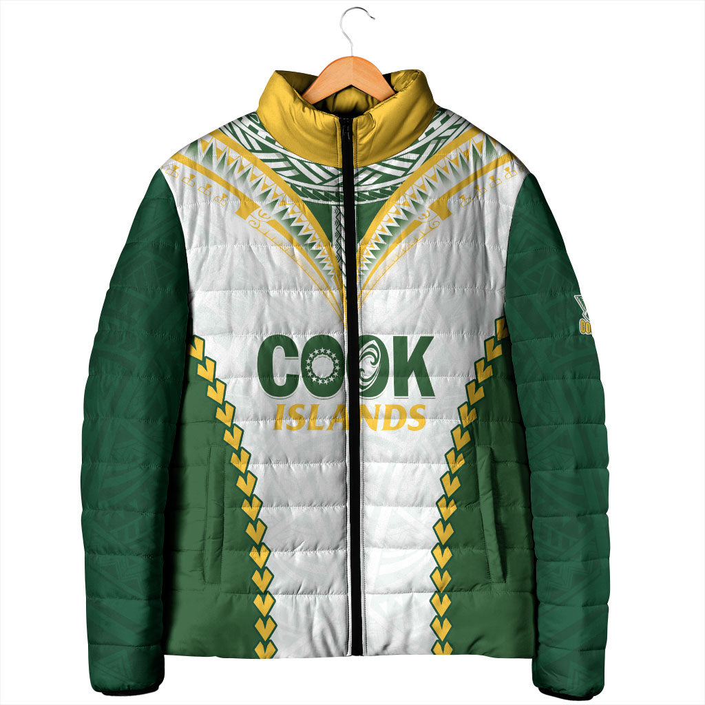 Custom Rugby League Cook Islands Padded Jacket Tribal Pattern White Version LT01 - Polynesian Pride