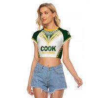 Custom Rugby League Cook Islands Raglan Cropped T Shirt Tribal Pattern White Version LT01 Female White - Polynesian Pride