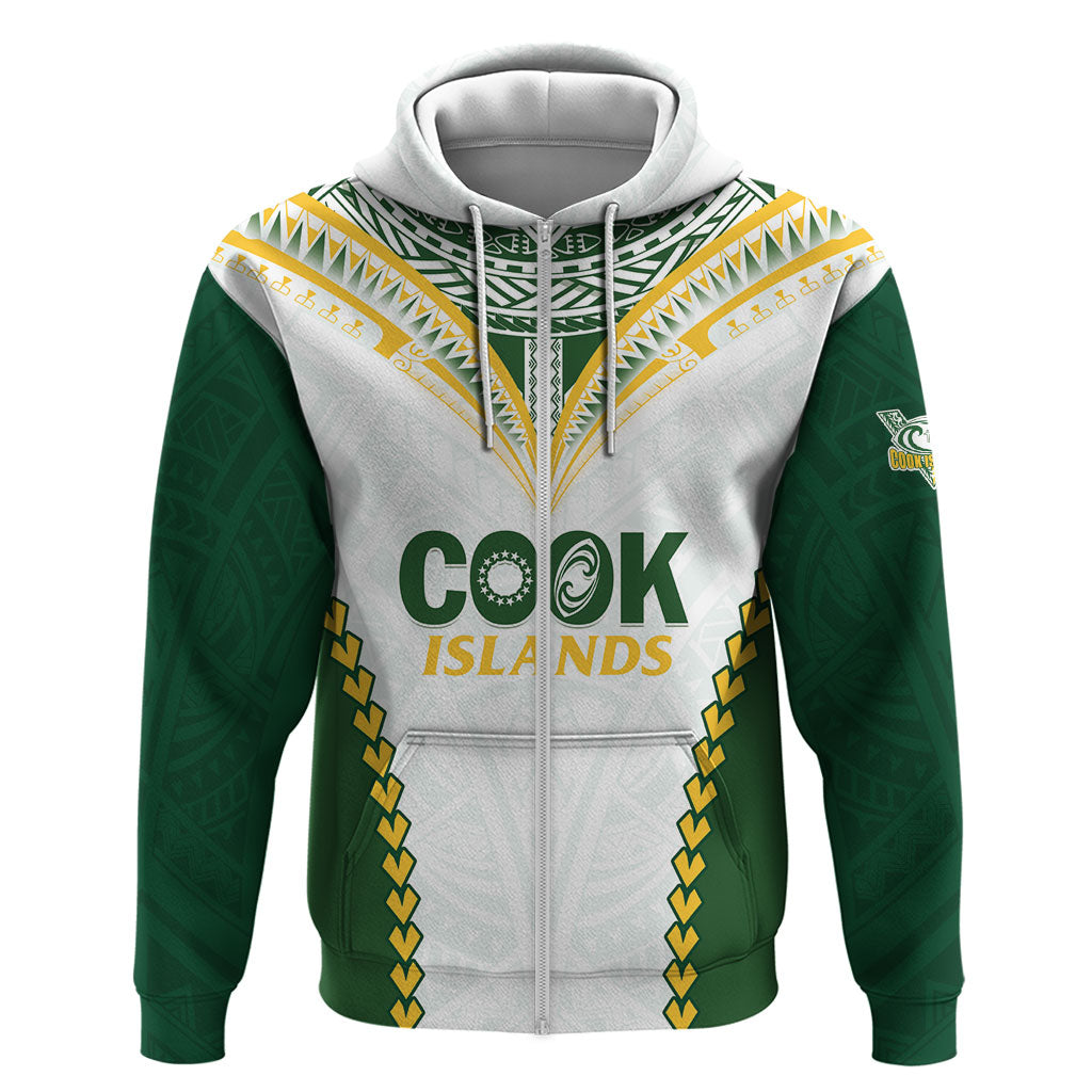 Custom Rugby League Cook Islands Zip Hoodie Tribal Pattern White Version LT01 Zip Hoodie White - Polynesian Pride