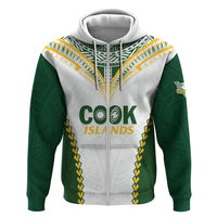 Custom Rugby League Cook Islands Zip Hoodie Tribal Pattern White Version LT01 Zip Hoodie White - Polynesian Pride