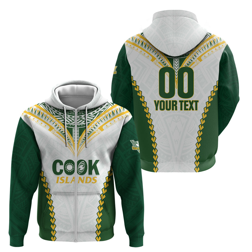 Custom Rugby League Cook Islands Zip Hoodie Tribal Pattern White Version LT01 - Polynesian Pride
