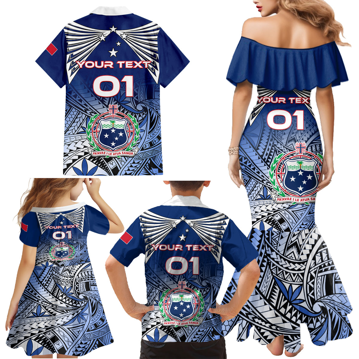 Custom Samoa Rugby Family Matching Mermaid Dress and Hawaiian Shirt Toa Samoa Myriad Patterns LT01 - Polynesian Pride