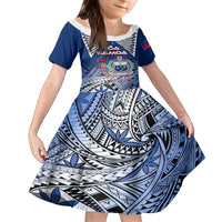 Custom Samoa Rugby Kid Short Sleeve Dress Toa Samoa Myriad Patterns LT01 KID Blue - Polynesian Pride