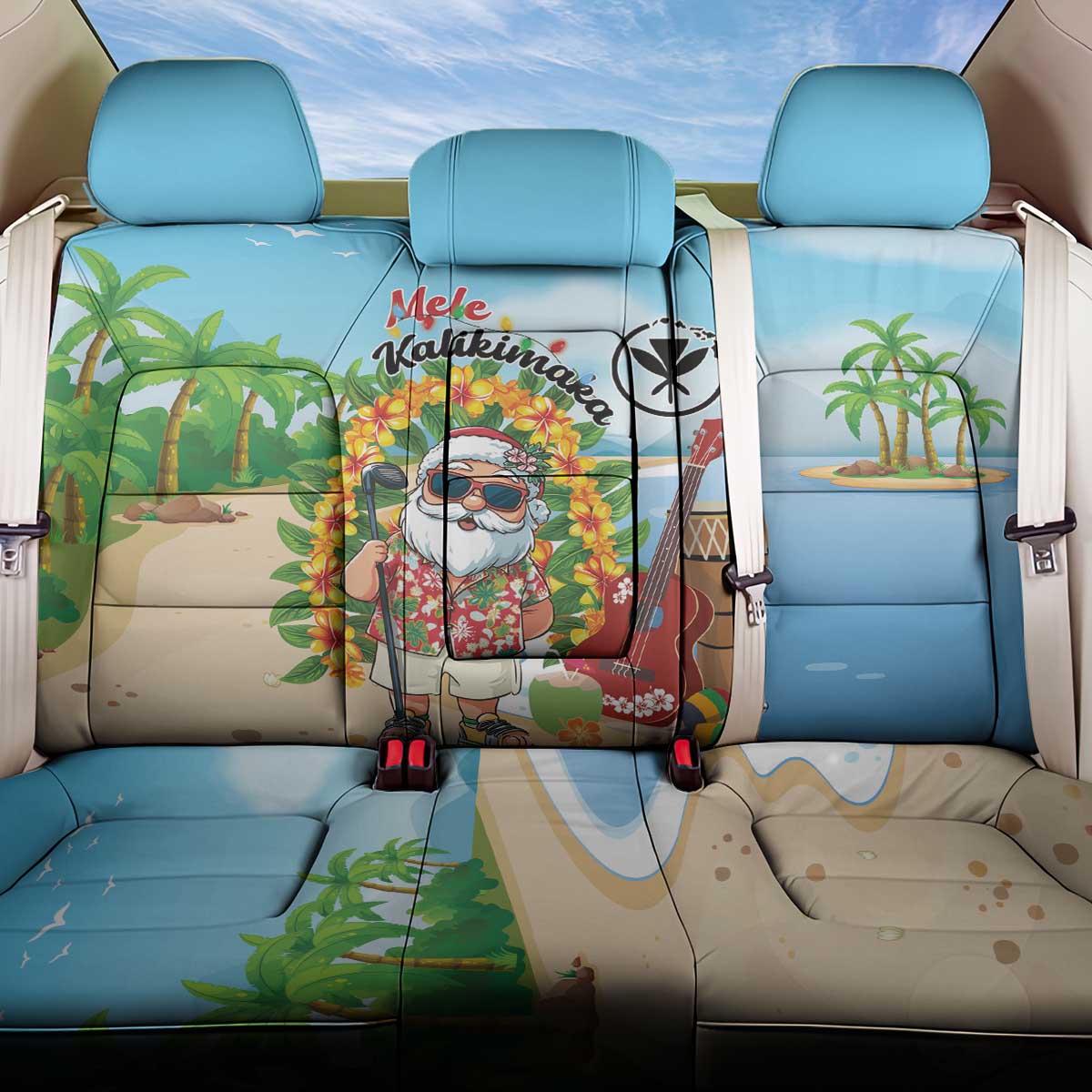 Hawaii Golf Christmas Back Car Seat Cover Mele Kalikimaka Funny Golfer Santa - Polynesian Pride