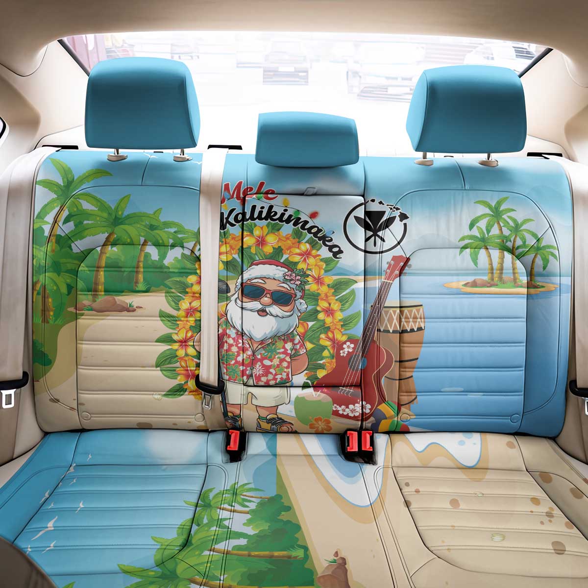 Hawaii Golf Christmas Back Car Seat Cover Mele Kalikimaka Funny Golfer Santa - Polynesian Pride