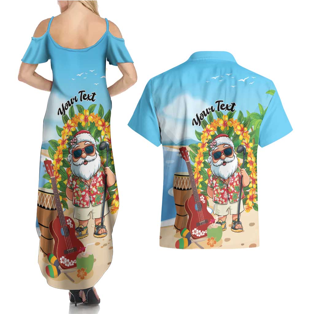 Personalized Hawaii Golf Christmas Couples Matching Summer Maxi Dress and Hawaiian Shirt Mele Kalikimaka Funny Golfer Santa - Polynesian Pride