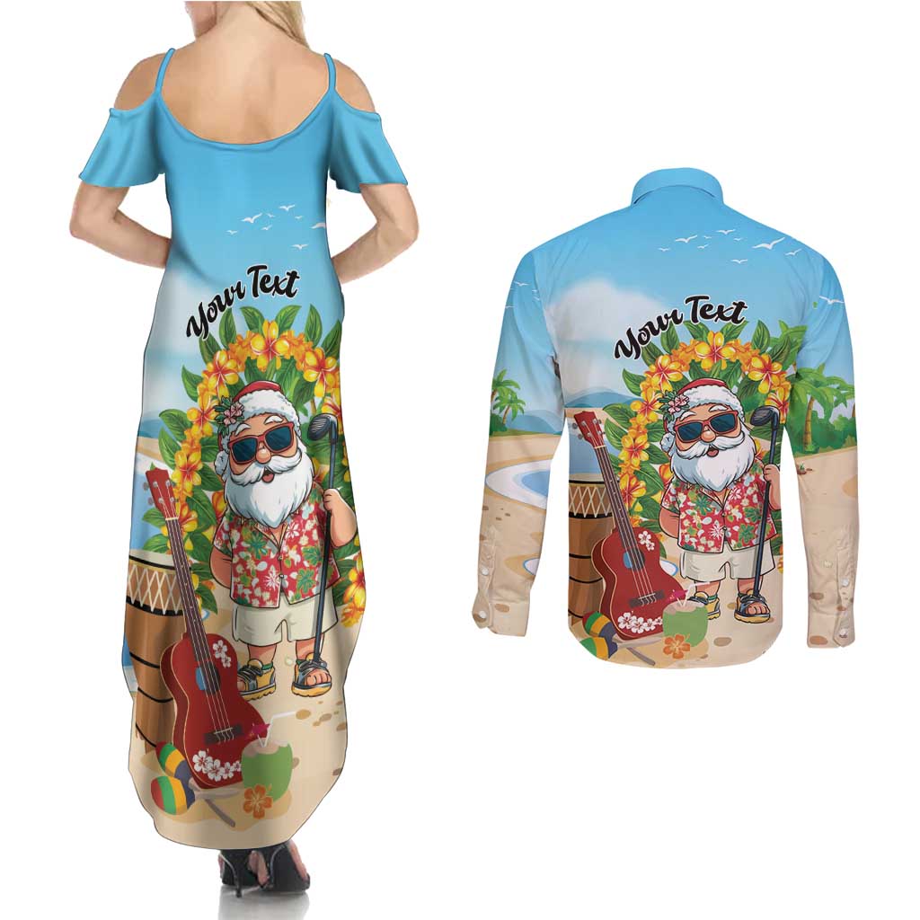 Personalized Hawaii Golf Christmas Couples Matching Summer Maxi Dress and Long Sleeve Button Shirt Mele Kalikimaka Funny Golfer Santa - Polynesian Pride