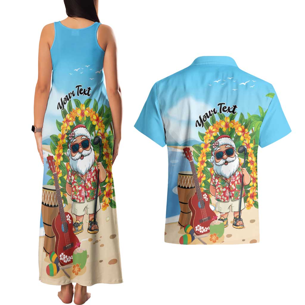 Personalized Hawaii Golf Christmas Couples Matching Tank Maxi Dress and Hawaiian Shirt Mele Kalikimaka Funny Golfer Santa - Polynesian Pride
