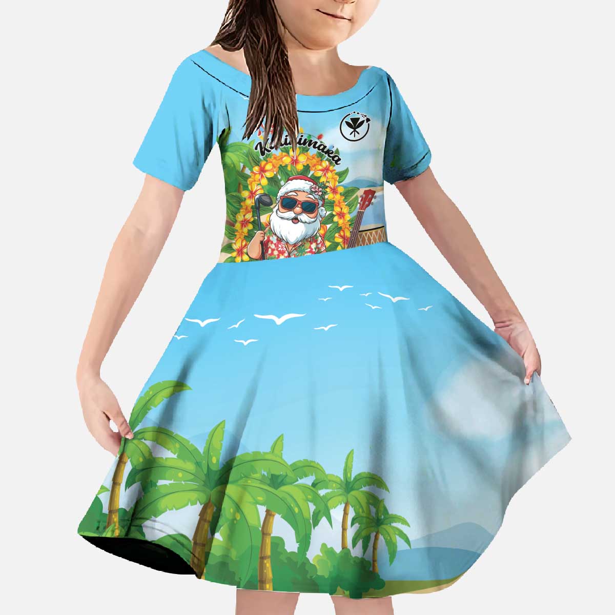 Personalized Hawaii Golf Christmas Family Matching Off The Shoulder Long Sleeve Dress and Hawaiian Shirt Mele Kalikimaka Funny Golfer Santa - Polynesian Pride