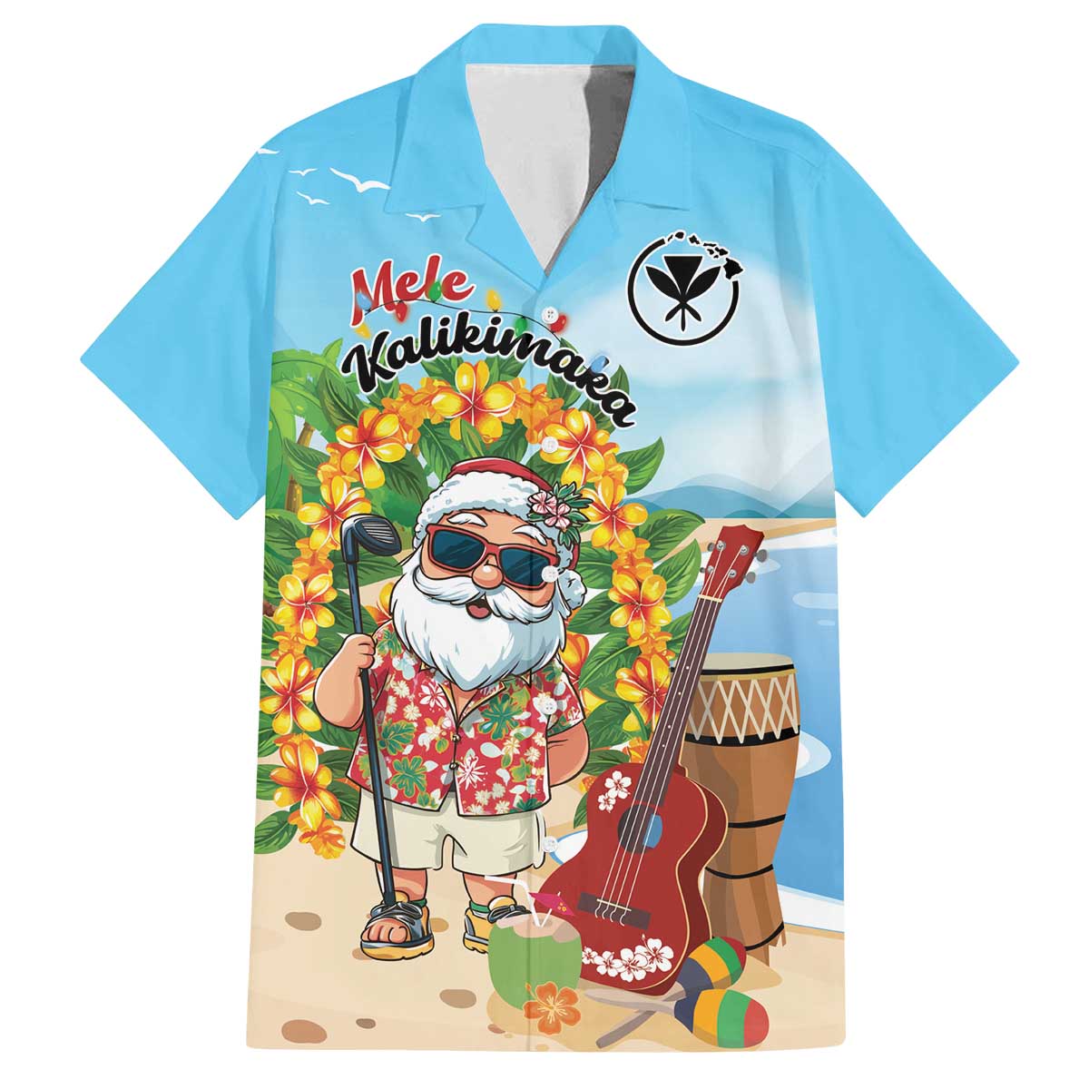 Personalized Hawaii Golf Christmas Family Matching Off The Shoulder Long Sleeve Dress and Hawaiian Shirt Mele Kalikimaka Funny Golfer Santa - Polynesian Pride