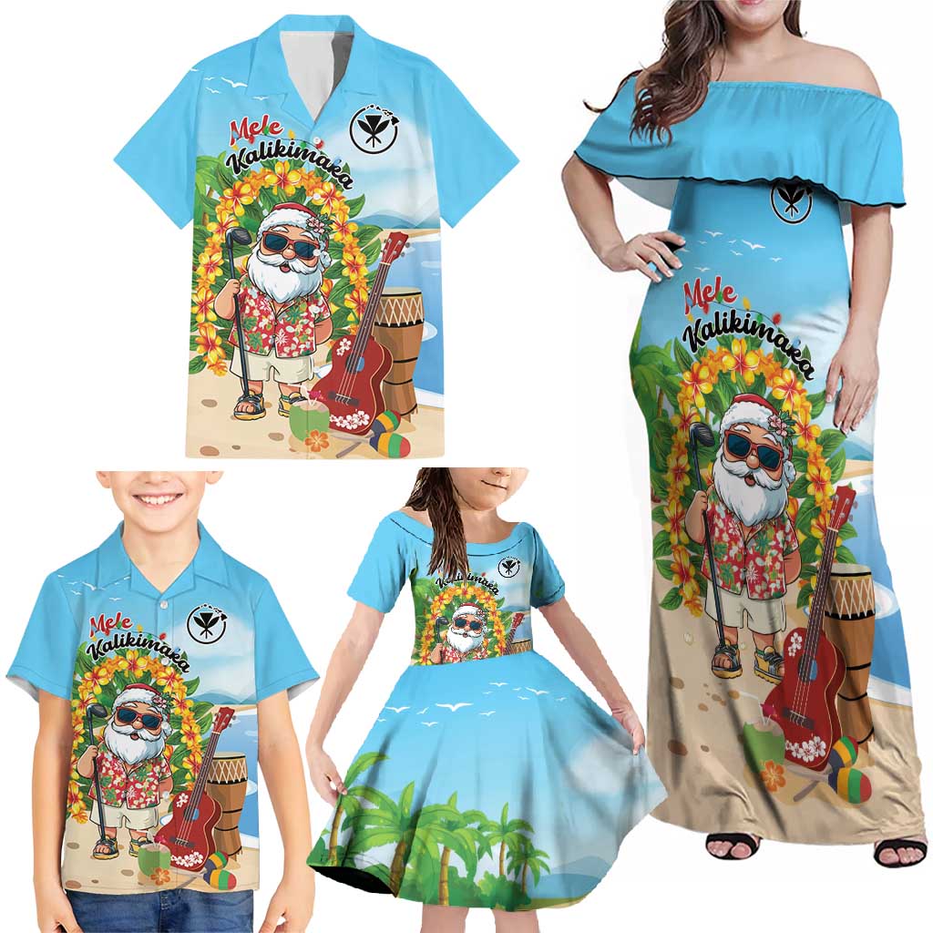Personalized Hawaii Golf Christmas Family Matching Off Shoulder Maxi Dress and Hawaiian Shirt Mele Kalikimaka Funny Golfer Santa - Polynesian Pride