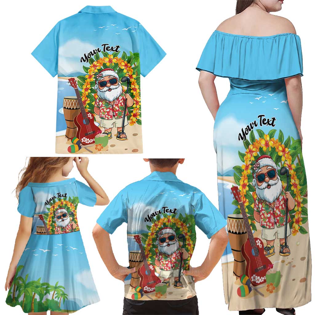 Personalized Hawaii Golf Christmas Family Matching Off Shoulder Maxi Dress and Hawaiian Shirt Mele Kalikimaka Funny Golfer Santa - Polynesian Pride