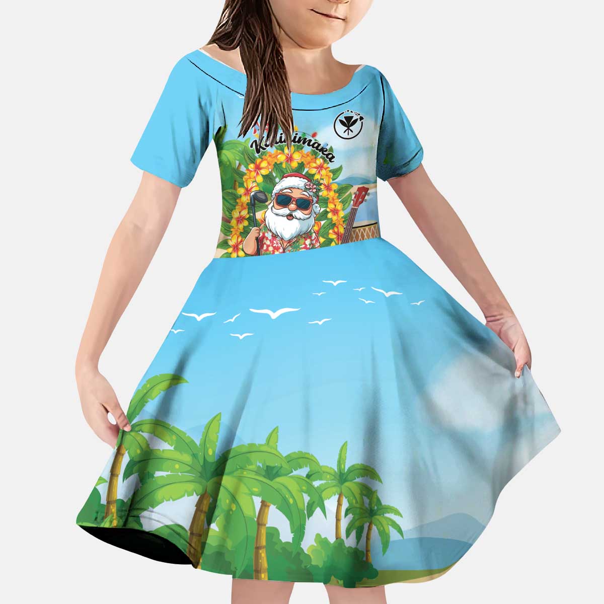 Personalized Hawaii Golf Christmas Kid Short Sleeve Dress Mele Kalikimaka Funny Golfer Santa - Polynesian Pride