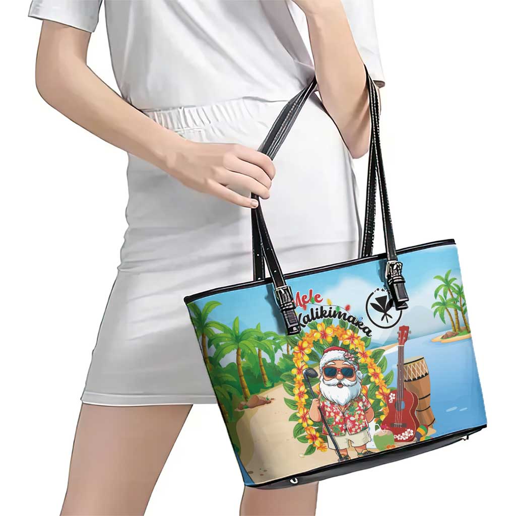 Hawaii Golf Christmas Leather Tote Bag Mele Kalikimaka Funny Golfer Santa - Polynesian Pride