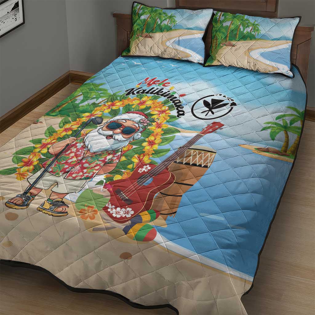 Hawaii Golf Christmas Quilt Bed Set Mele Kalikimaka Funny Golfer Santa - Polynesian Pride