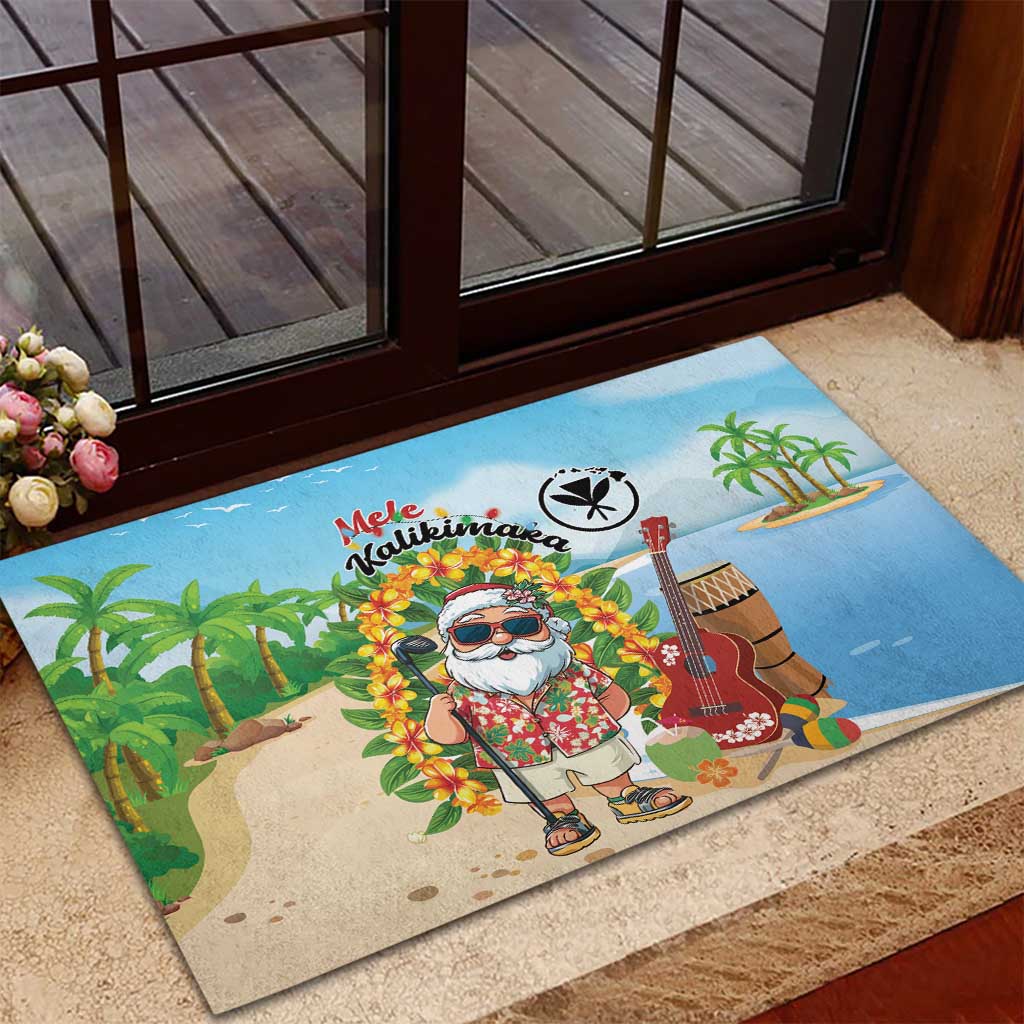 Hawaii Golf Christmas Rubber Doormat Mele Kalikimaka Funny Golfer Santa - Polynesian Pride