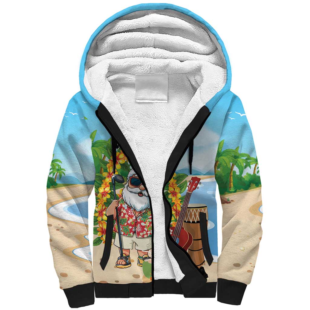 Personalized Hawaii Golf Christmas Sherpa Hoodie Mele Kalikimaka Funny Golfer Santa - Polynesian Pride