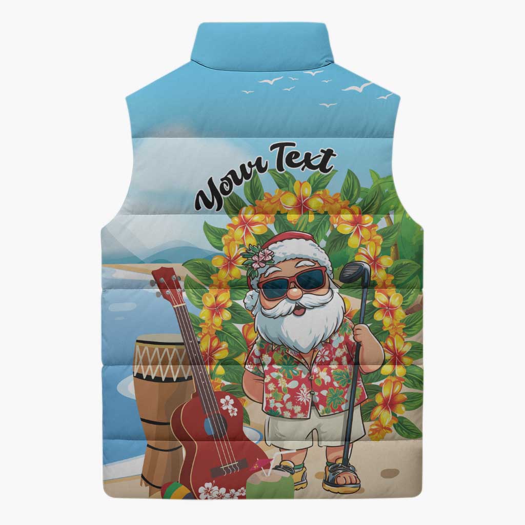 Personalized Hawaii Golf Christmas Sleeveless Puffer Jacket Mele Kalikimaka Funny Golfer Santa - Polynesian Pride