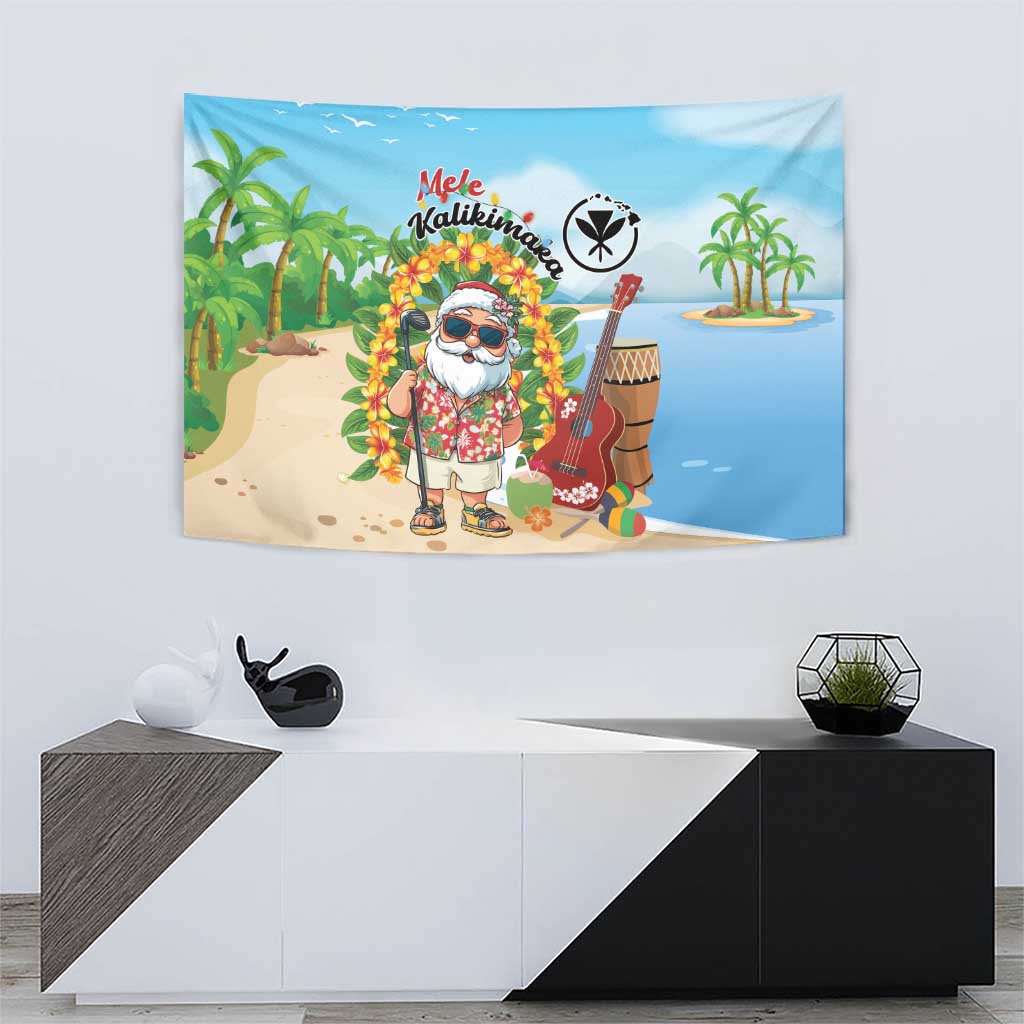 Hawaii Golf Christmas Tapestry Mele Kalikimaka Funny Golfer Santa - Polynesian Pride