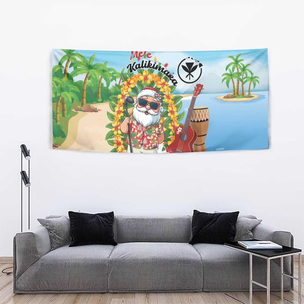 Hawaii Golf Christmas Tapestry Mele Kalikimaka Funny Golfer Santa - Polynesian Pride