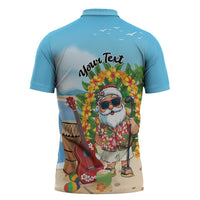 Personalized Hawaii Golf Christmas Zipper Polo Shirt Mele Kalikimaka Funny Golfer Santa - Polynesian Pride