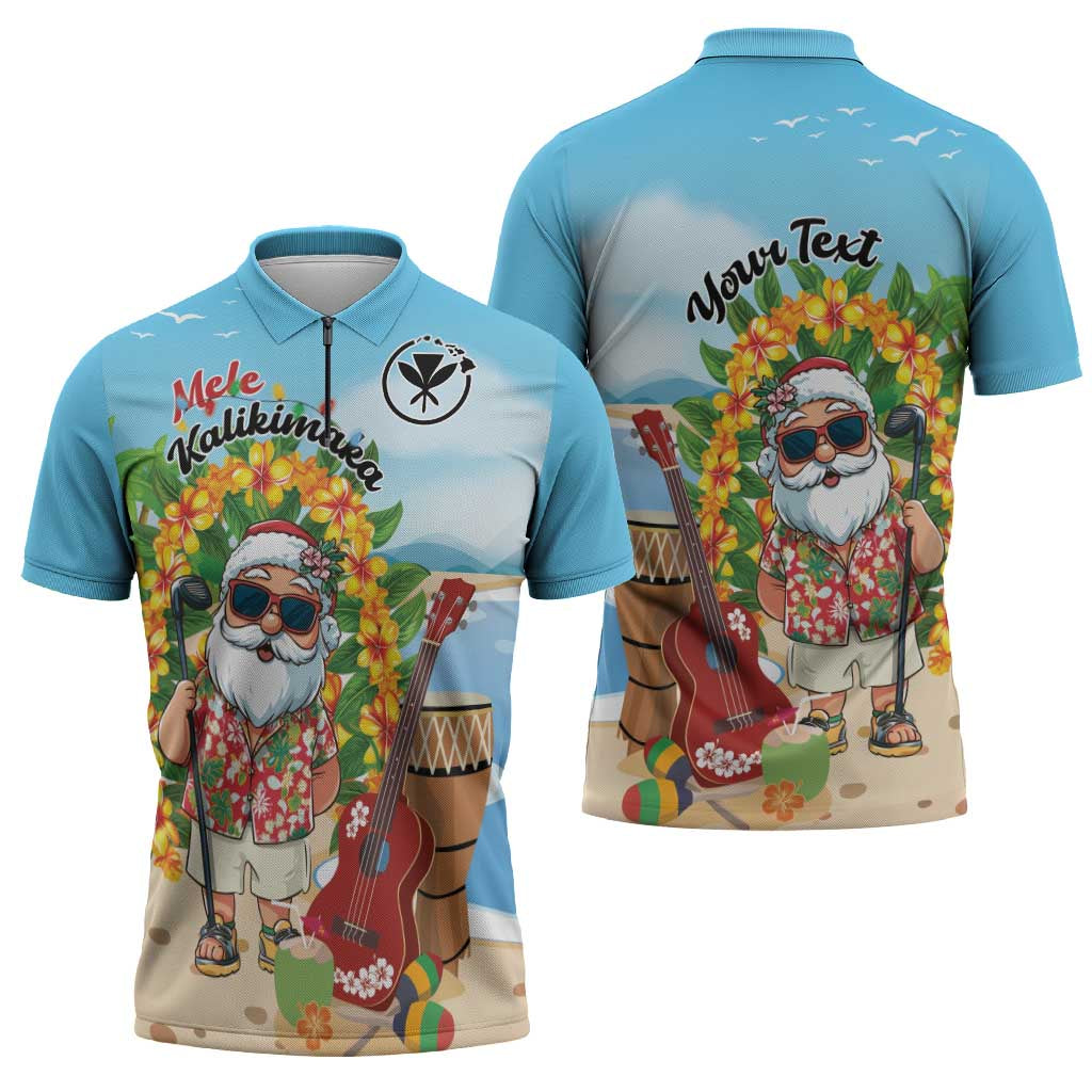 Personalized Hawaii Golf Christmas Zipper Polo Shirt Mele Kalikimaka Funny Golfer Santa - Polynesian Pride