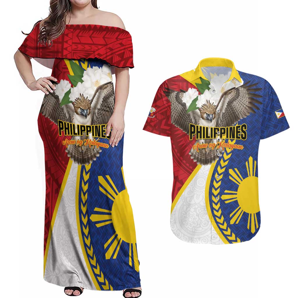 Personalized Philippines Couples Matching Off Shoulder Maxi Dress and Hawaiian Shirt Filipino Araw ng Kalayaan