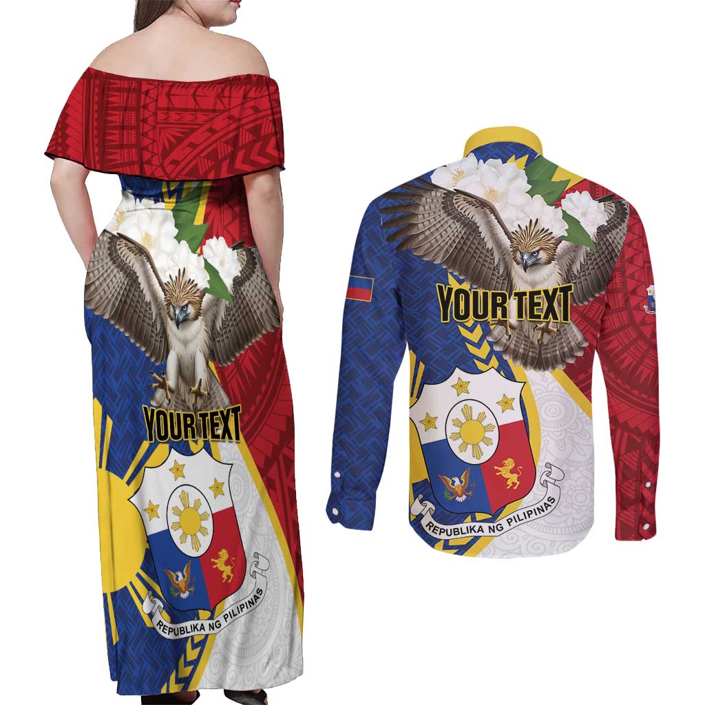 Personalized Philippines Couples Matching Off Shoulder Maxi Dress and Long Sleeve Button Shirt Filipino Araw ng Kalayaan