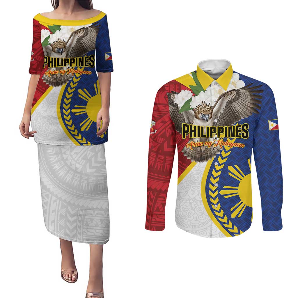 Personalized Philippines Couples Matching Puletasi and Long Sleeve Button Shirt Filipino Araw ng Kalayaan