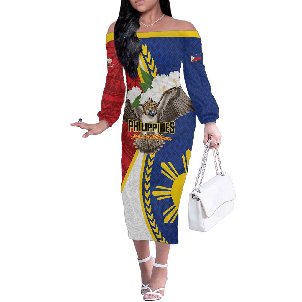 Personalized Philippines Family Matching Off The Shoulder Long Sleeve Dress and Hawaiian Shirt Filipino Araw ng Kalayaan LT01 Mom's Dress Multicolor - Polynesian Pride