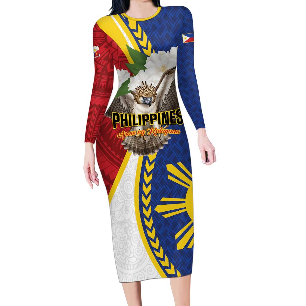 Personalized Philippines Long Sleeve Bodycon Dress Filipino Araw ng Kalayaan