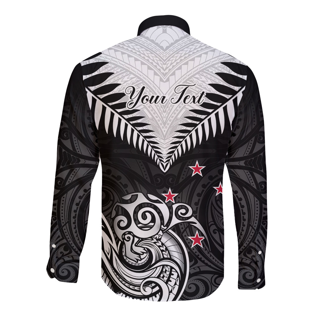 Personalised New Zealand Long Sleeve Button Shirt Aotearoa Maori Kiwi Black Fern LT01 - Polynesian Pride