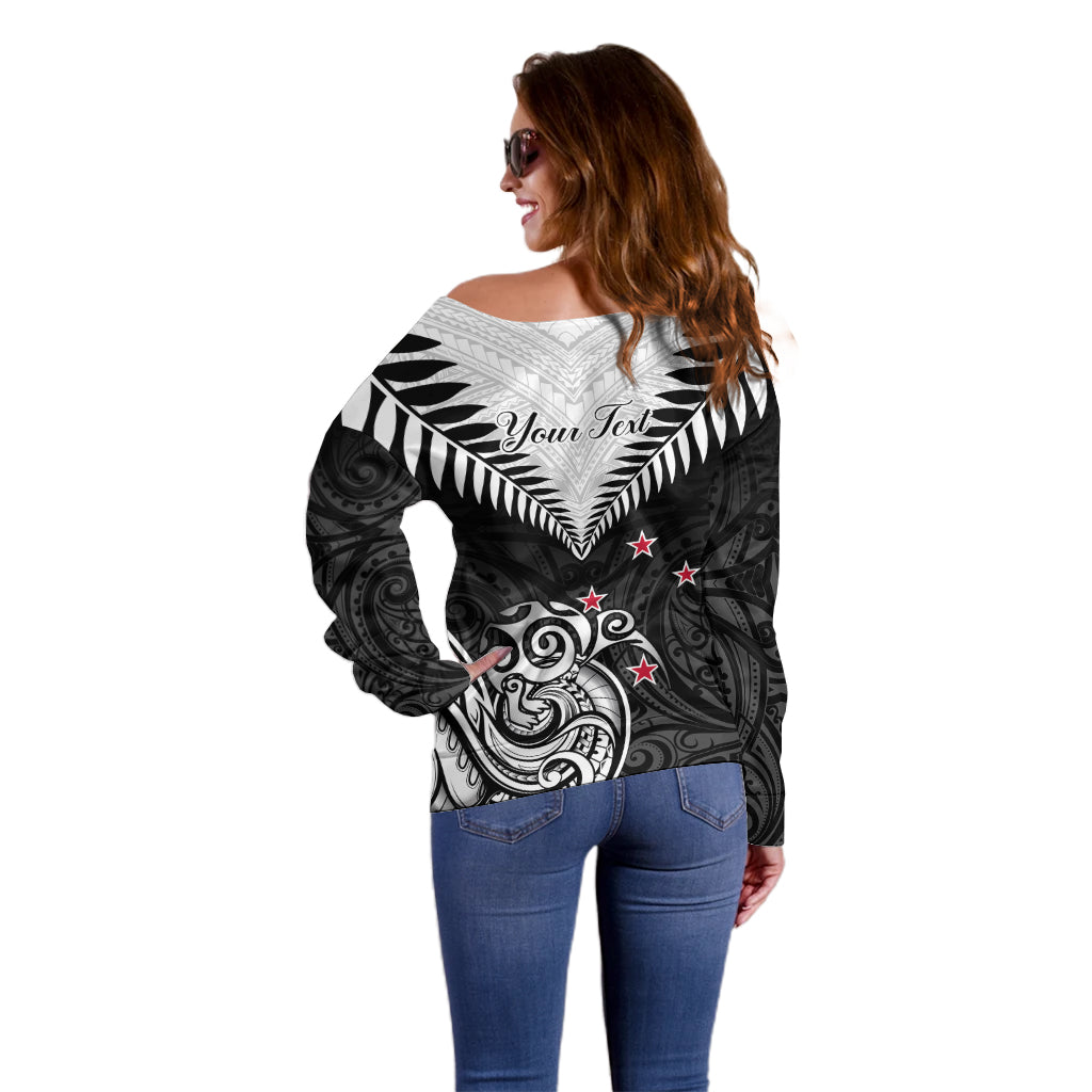 Personalised New Zealand Off Shoulder Sweater Aotearoa Maori Kiwi Black Fern LT01 - Polynesian Pride