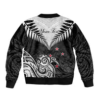 Personalised New Zealand Sleeve Zip Bomber Jacket Aotearoa Maori Kiwi Black Fern LT01 - Polynesian Pride
