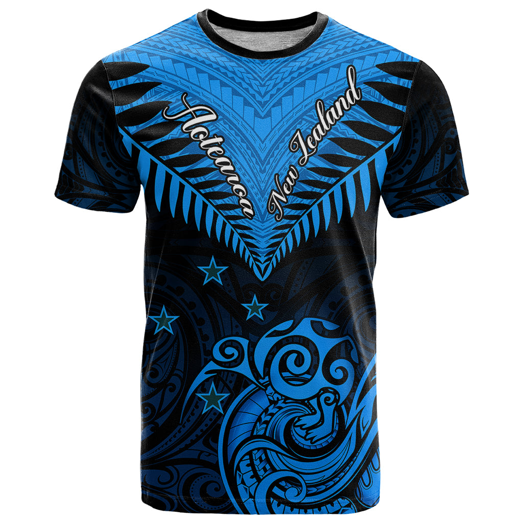 Personalised New Zealand T Shirt Aotearoa Blue Maori Kiwi Blue Fern LT01 Blue - Polynesian Pride