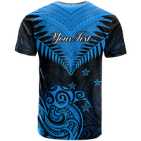 Personalised New Zealand T Shirt Aotearoa Blue Maori Kiwi Blue Fern LT01 - Polynesian Pride