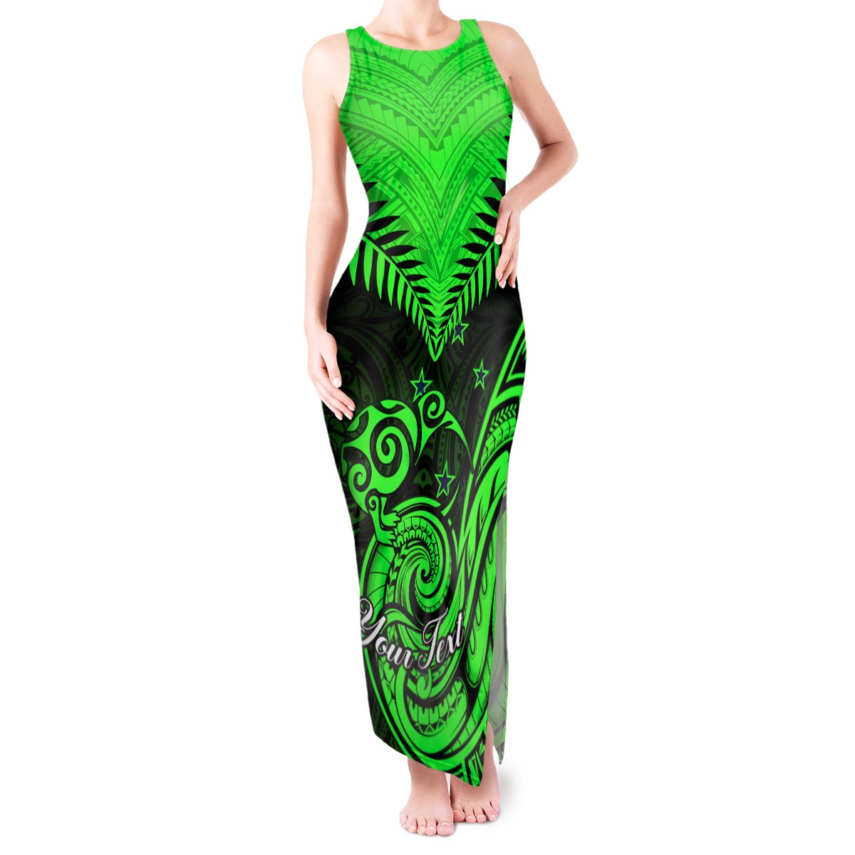 Personalised New Zealand Tank Maxi Dress Aotearoa Maori Kiwi Green Fern LT01 Women Green - Polynesian Pride